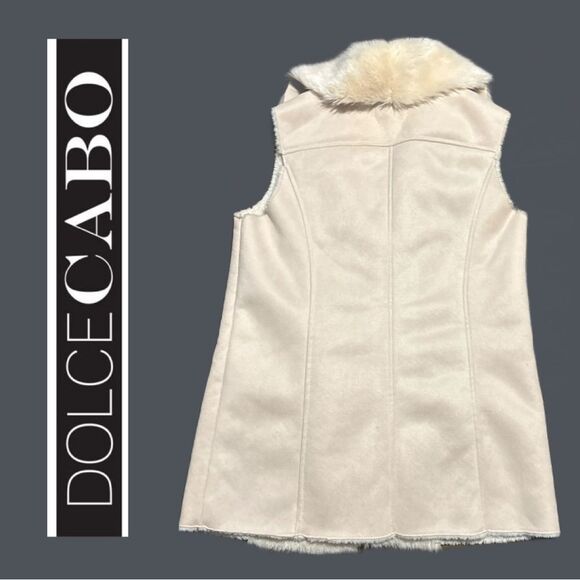 Dolce Cabo Faux Suede and Shearling Long Cream Vest - Size M - Picture 2 of 2